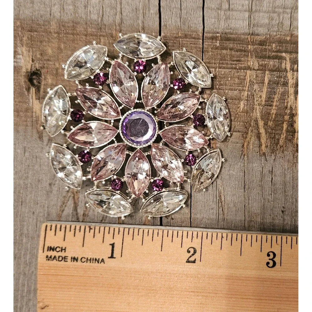 Vintage RMN  Roman Silver And Purple Rhinestone Brooch Pin - Large - Sparkle‎